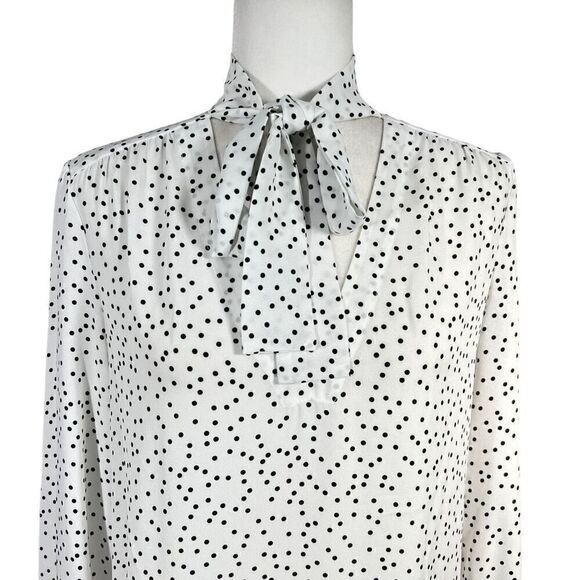 Judith & Charles Womens Size Small 6 Polka Dots Cut-Out Bow Neck Blouse Top Blac - Picture 4 of 13